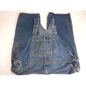 Dickies Bib Overalls 50Wx22 Inseam‎ Blue Denim Distressed Bootcut Carpenter Farm